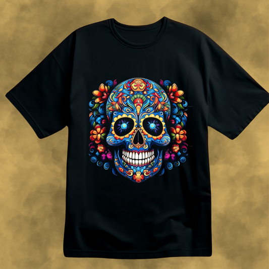 BLUE FLORAL SKULL TEE